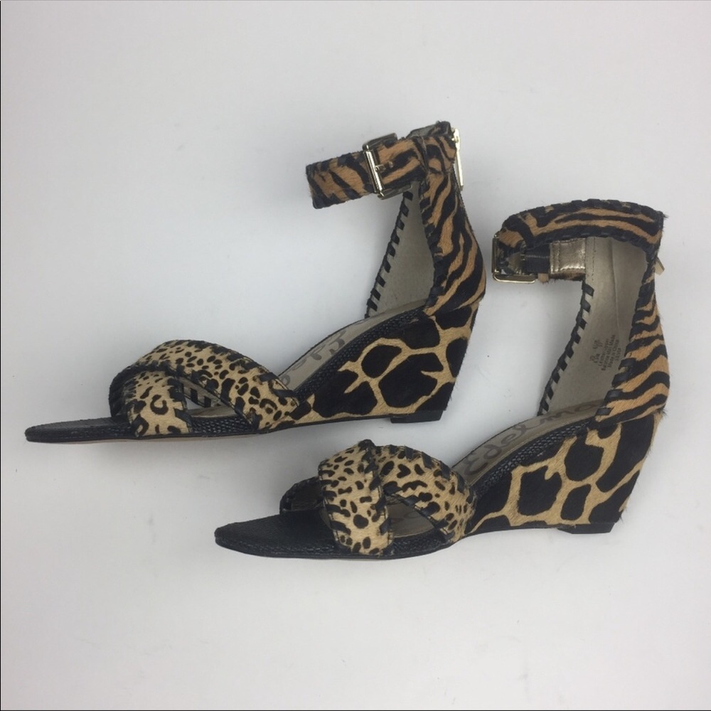 Sam Edelman Silvia Leopard Wedges Ankle Strap 6.5